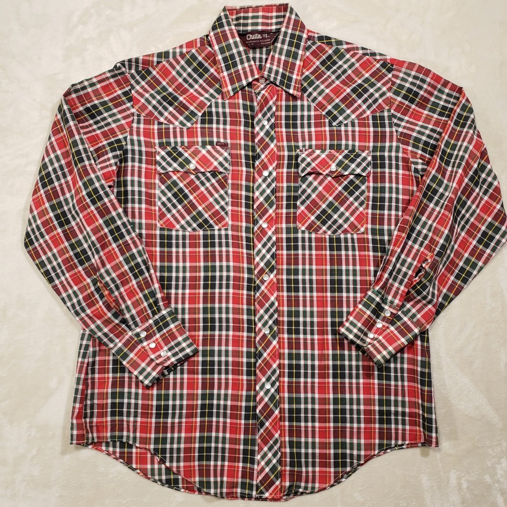 Chute #1 Pearl Snap Western Shirt Men Large Red Plaid  Long Sleeve Vintage Rodeo